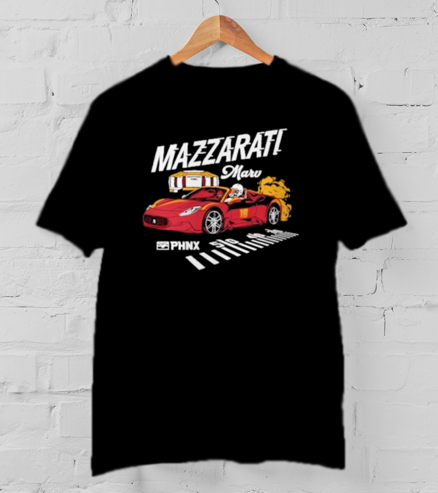 PHNX Mazzarati Marv Racing Car With Flames And Helmet T-Shirt