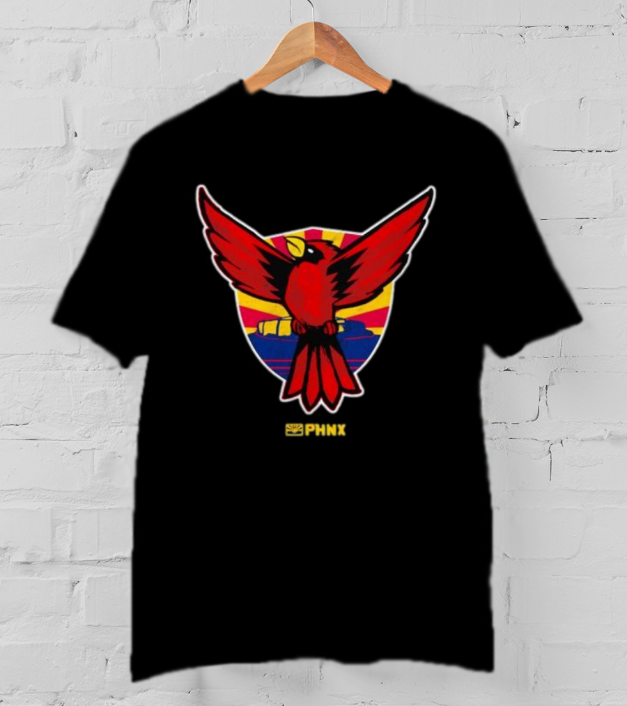 PHNX Cardinals Red Bird Emblem With Arizona Flag Shield T-Shirt