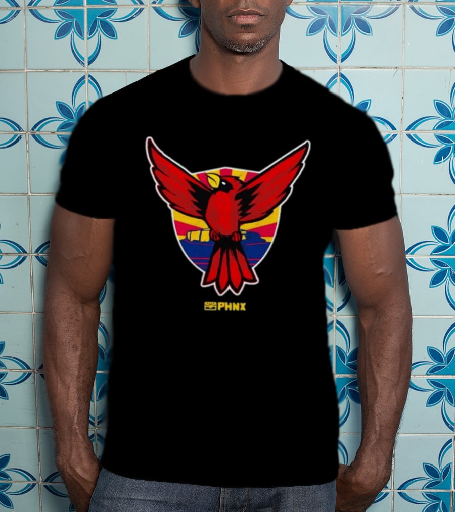 PHNX Cardinals Red Bird Emblem With Arizona Flag Shield T-Shirt