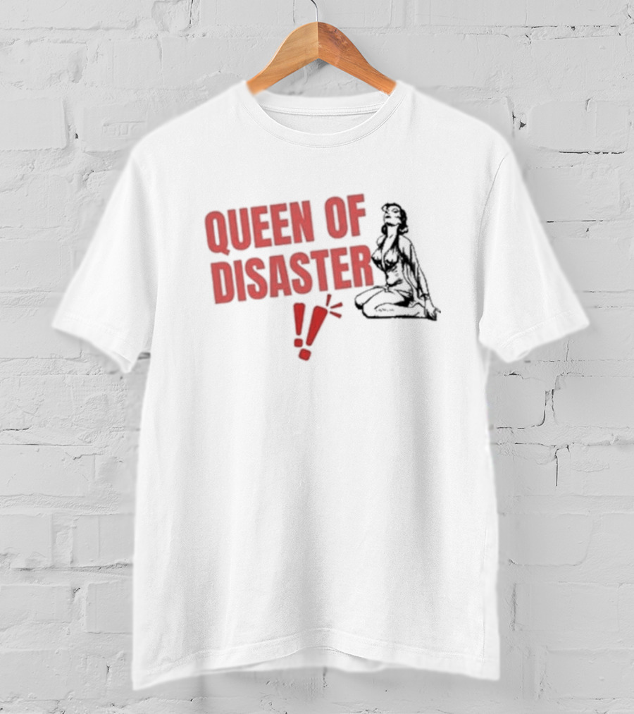 Queen Of Disaster Retro Comic Style Pin-Up Bold Red Typography T-Shirt