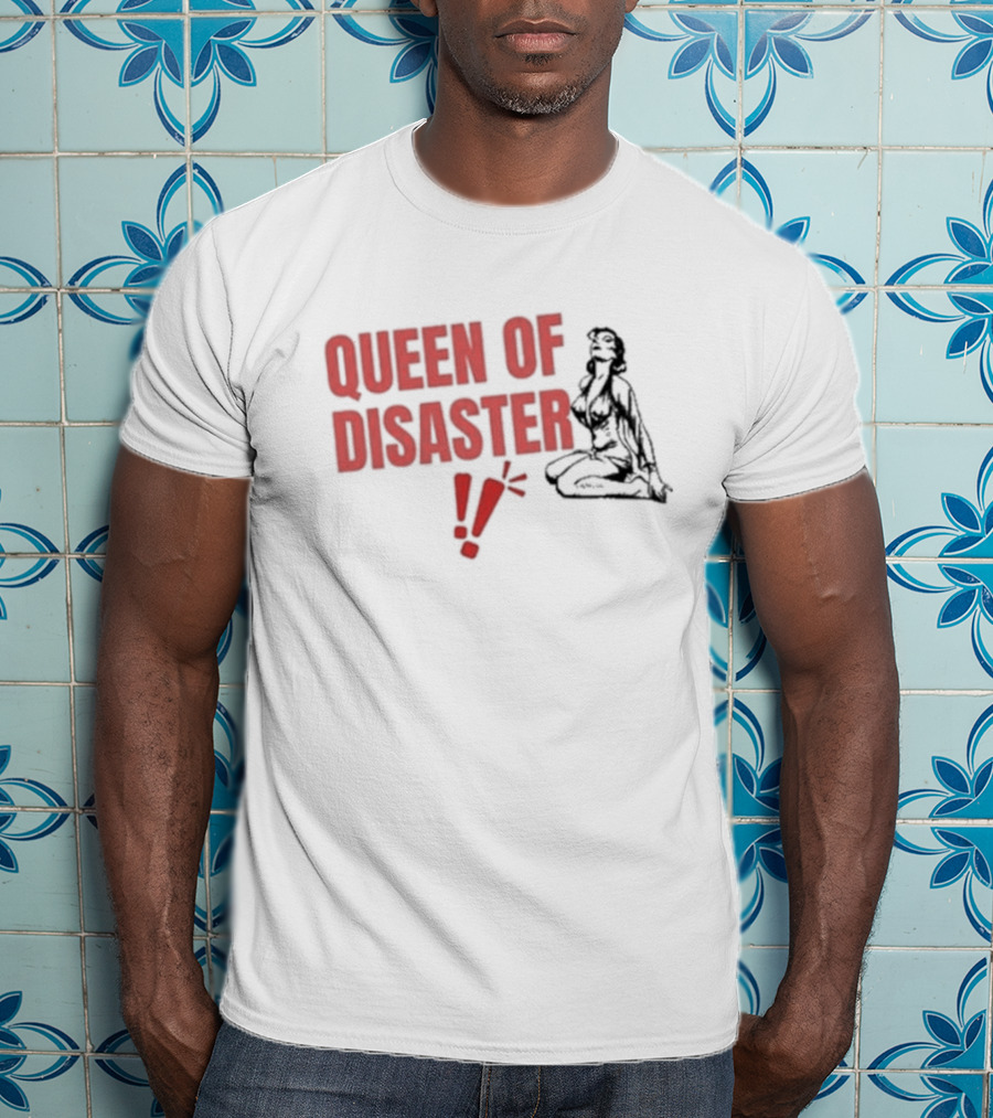 Queen Of Disaster Retro Comic Style Pin-Up Bold Red Typography T-Shirt