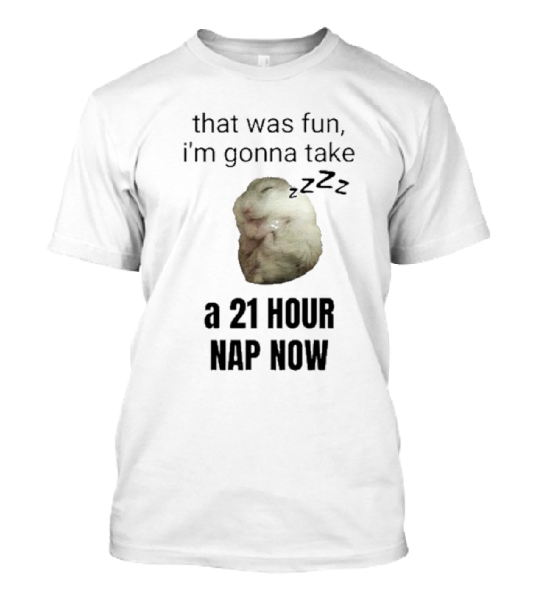 That Was Fun I’m Gonna Take A 21 Hour Nap Now With Sleeping Hamster Image T-Shirt