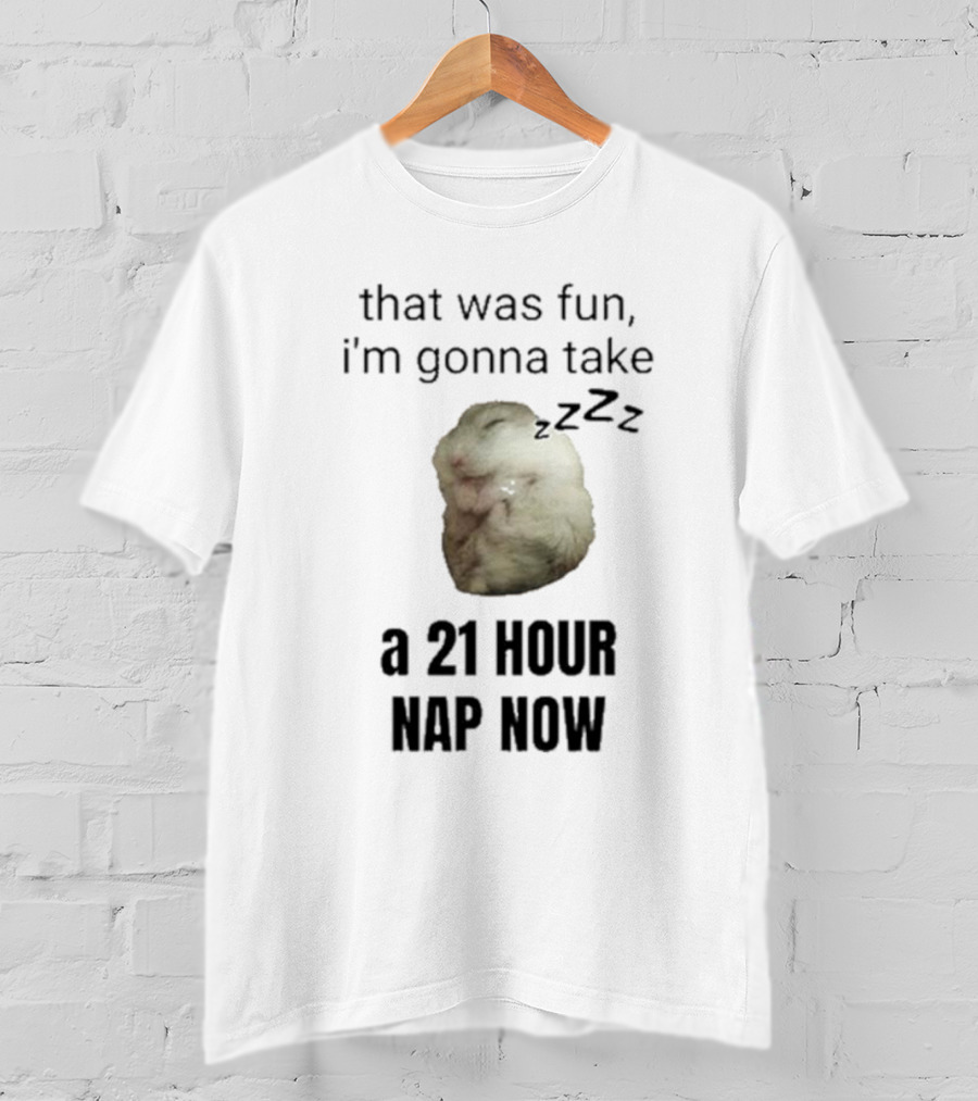 That Was Fun I’m Gonna Take A 21 Hour Nap Now With Sleeping Hamster Image T-Shirt