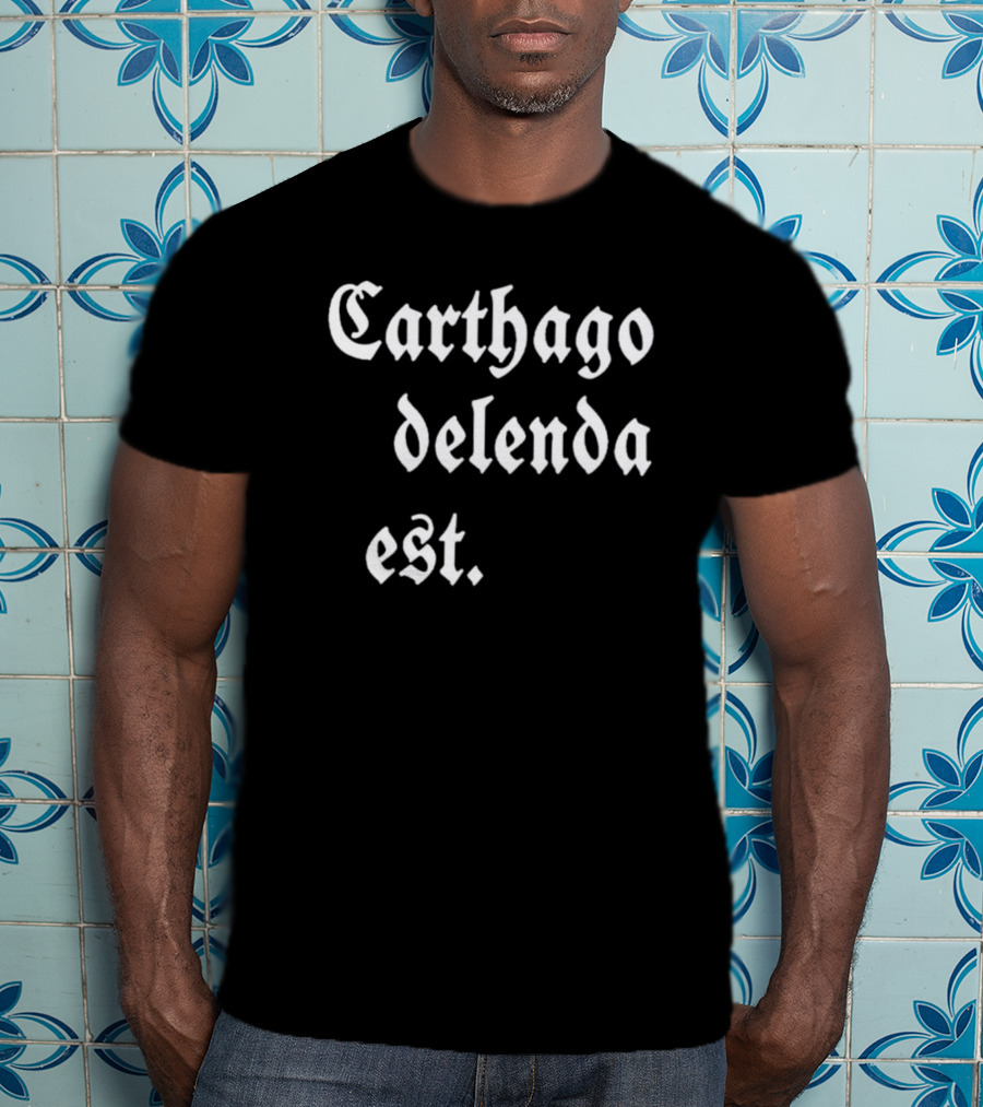 Mark Zuckerberg Carthago Delenda Est Latin Phrase In Gothic Font T-Shirt