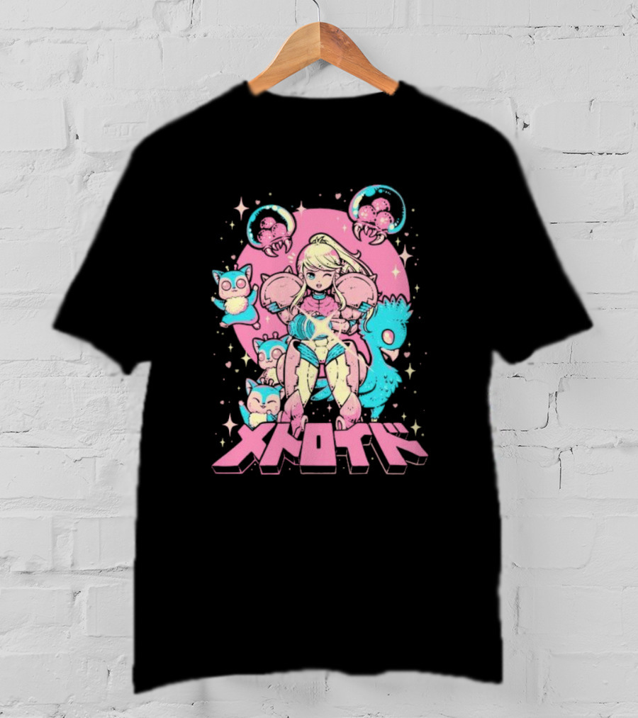 Metroid Pop Art Space Hero Anime Style Pink And Blue Retro T-Shirt
