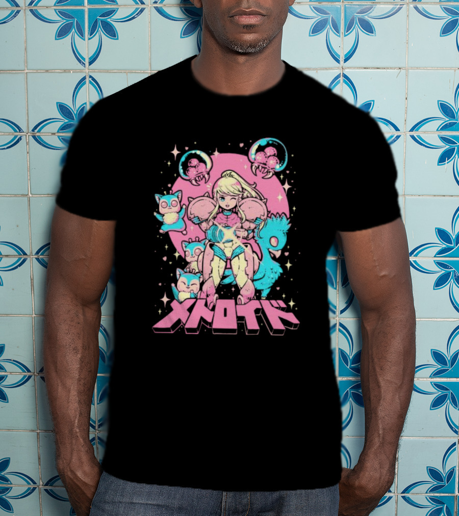 Metroid Pop Art Space Hero Anime Style Pink And Blue Retro T-Shirt