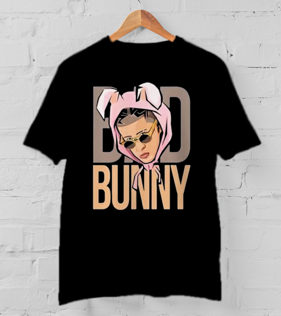 BAD BUNNY Essential Pink Bunny Hoodie Sunglasses T-Shirt