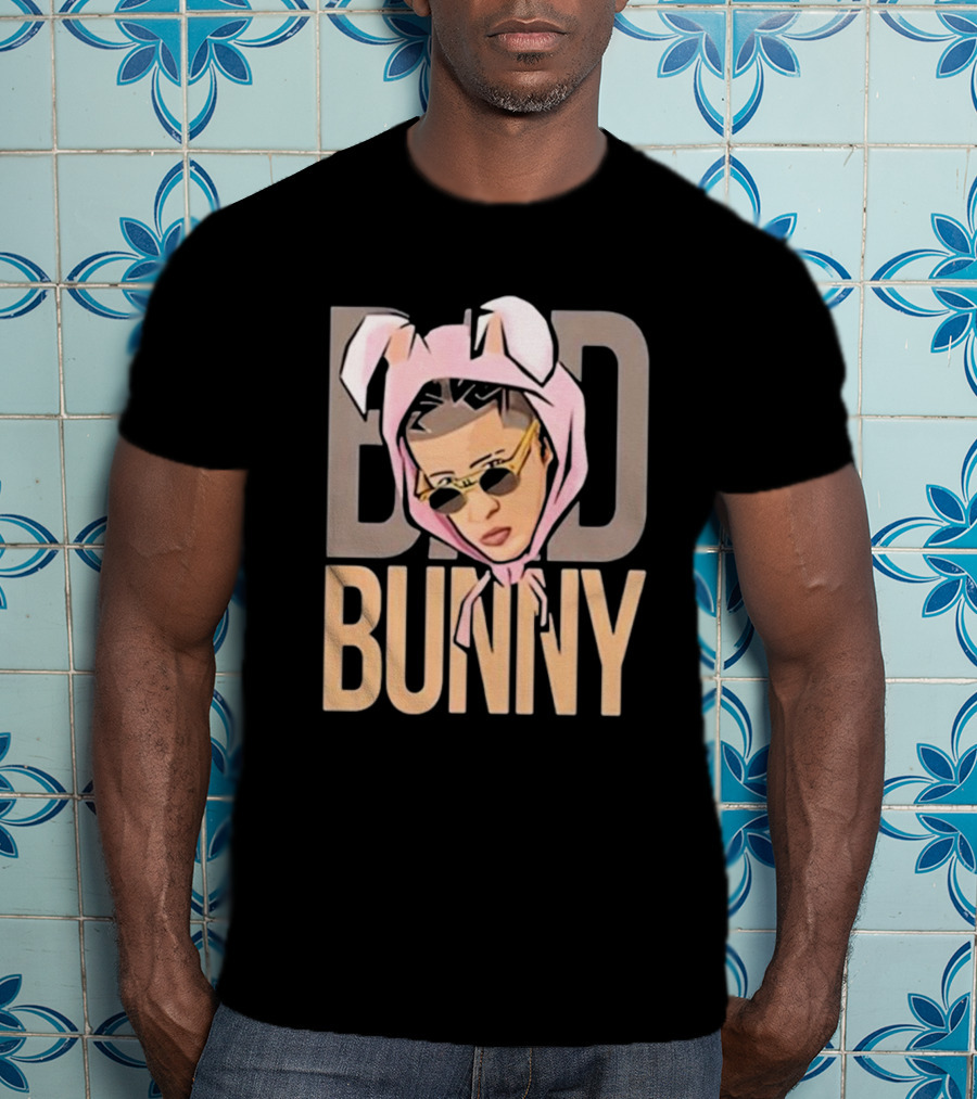 BAD BUNNY Essential Pink Bunny Hoodie Sunglasses T-Shirt