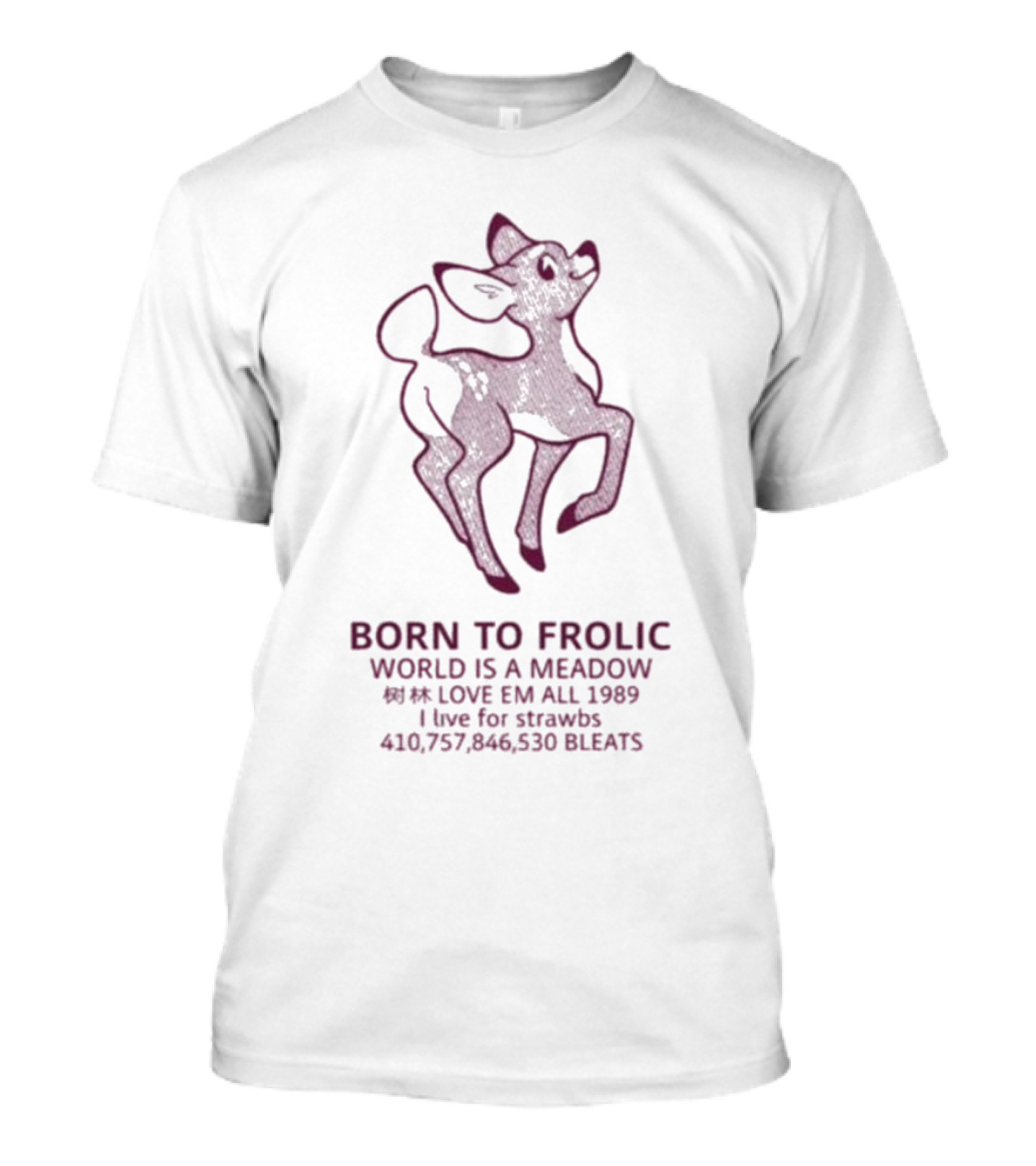 BORN TO FROLIC WORLD IS A MEADOW LOVE EM ALL 1989 STRAWBS BLEATS T-Shirt