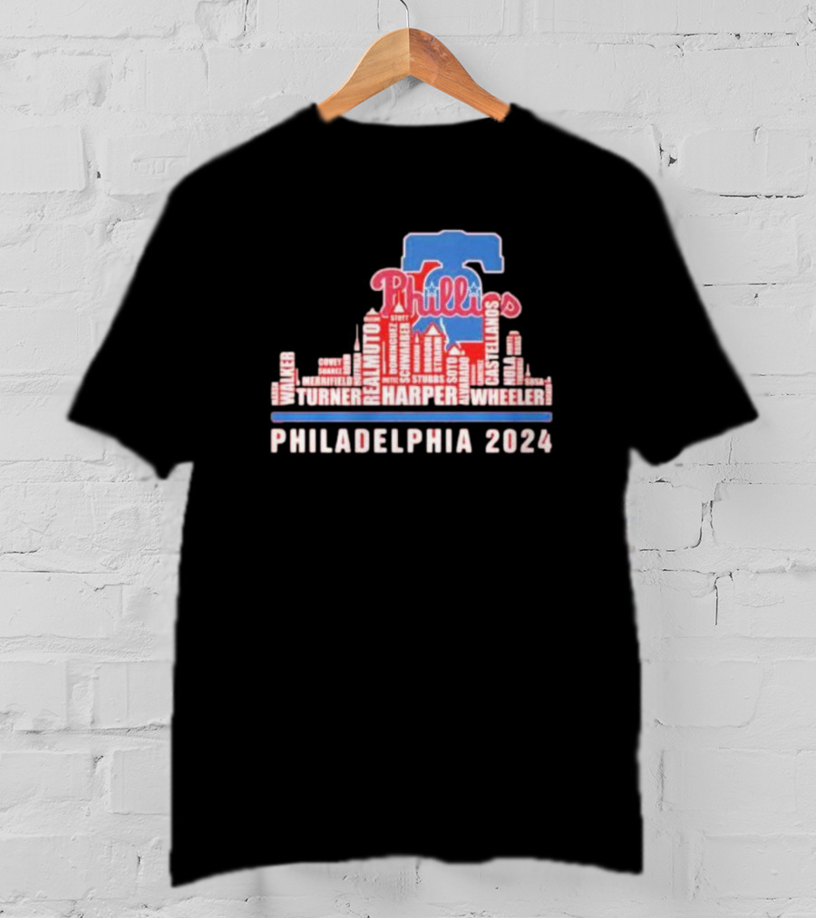 Philadelphia Phillies Harper Wheeler Skyline Players Name Philadelphia T-Shirt