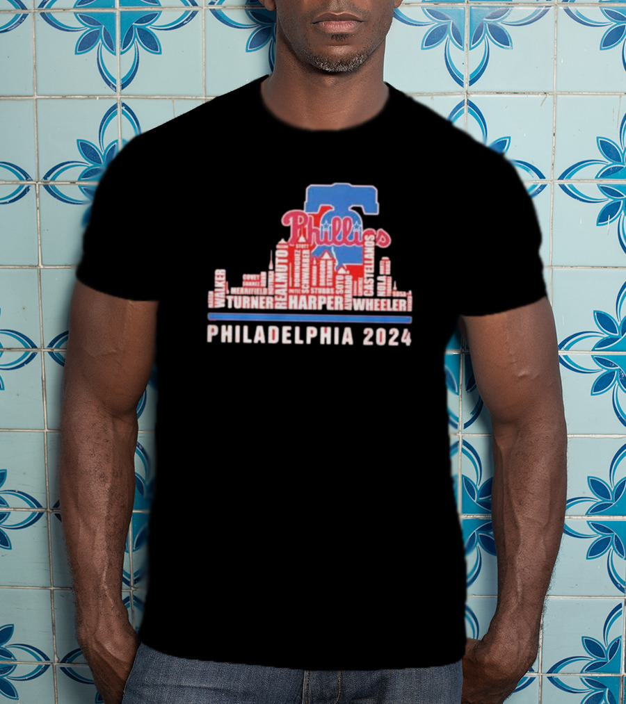 Philadelphia Phillies Harper Wheeler Skyline Players Name Philadelphia T-Shirt