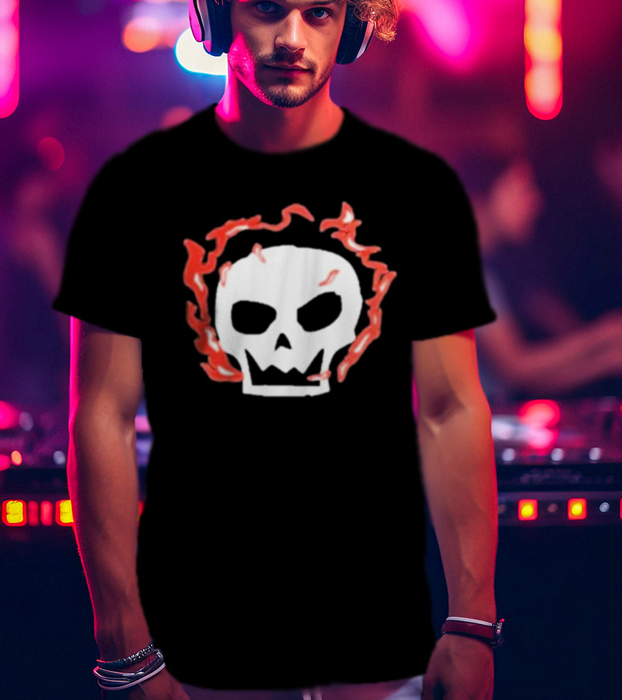 Lonely Stars Skull With Flaming Red Outline T-Shirt