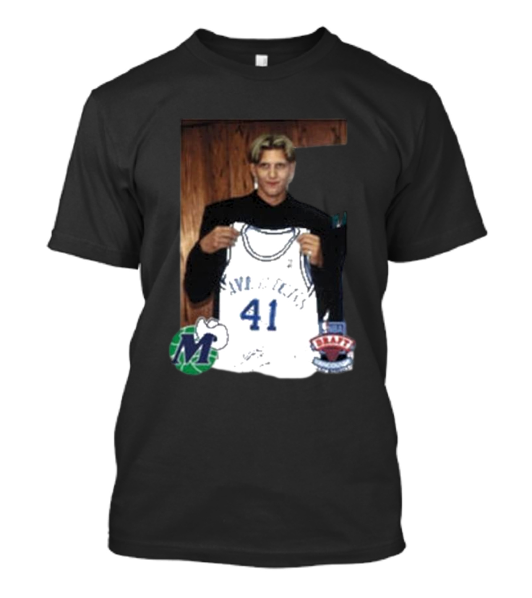 Luka Doncic Dirk Nowitzki Mavericks 41 NBA Draft Jersey Photo T-Shirt