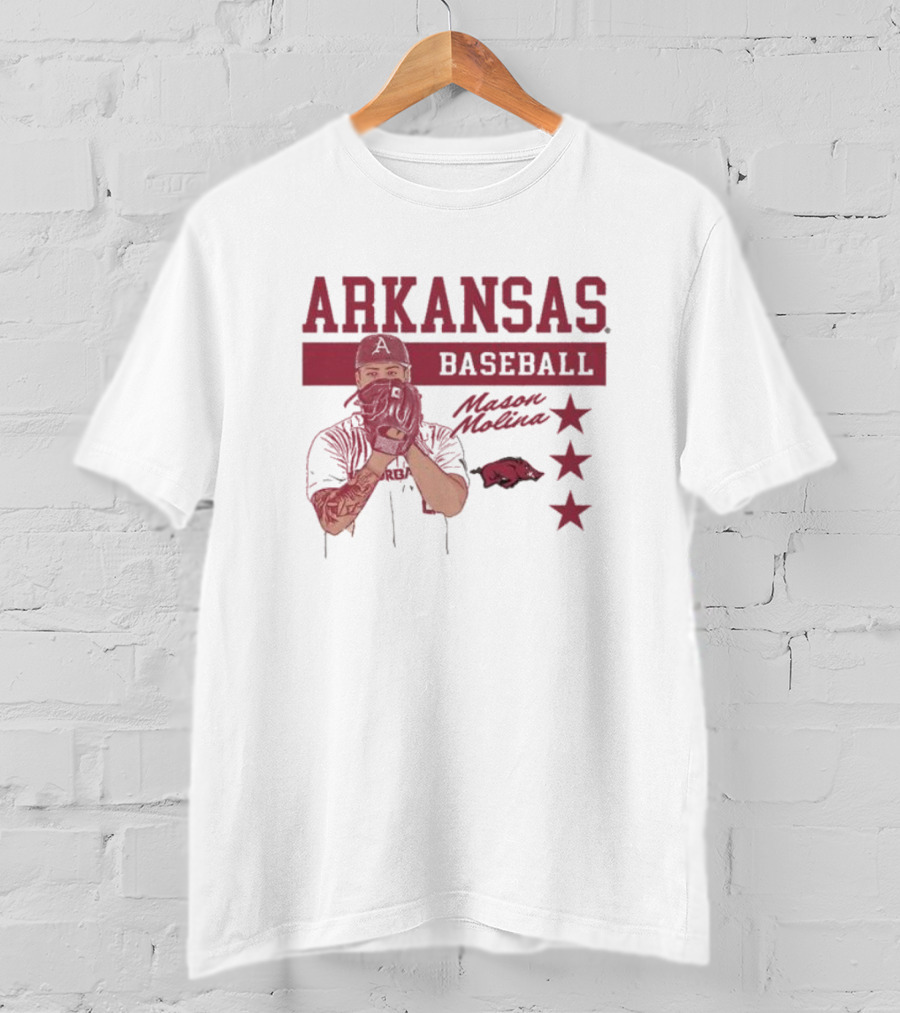 Arkansas Baseball Mason Molina Signature Pig Stars T-Shirt