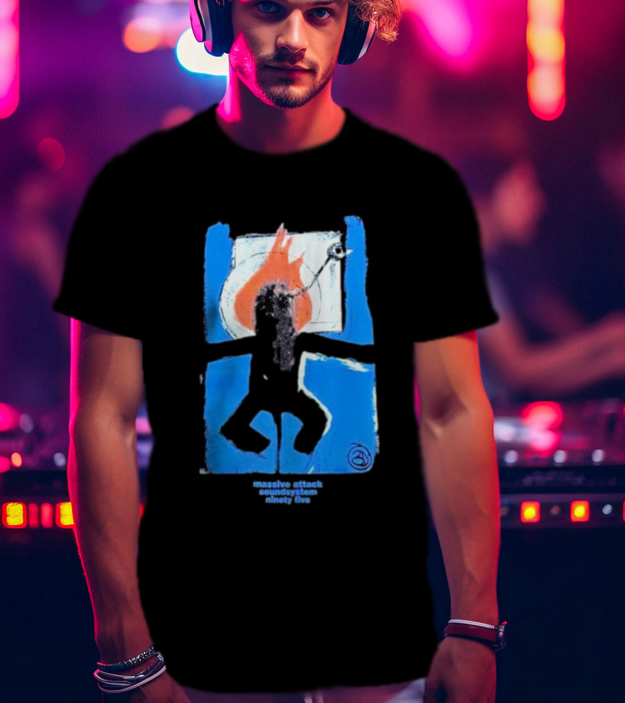 Massive Attack Soundsystem Ninety Five Fire Silhouette Blue Frame T-Shirt