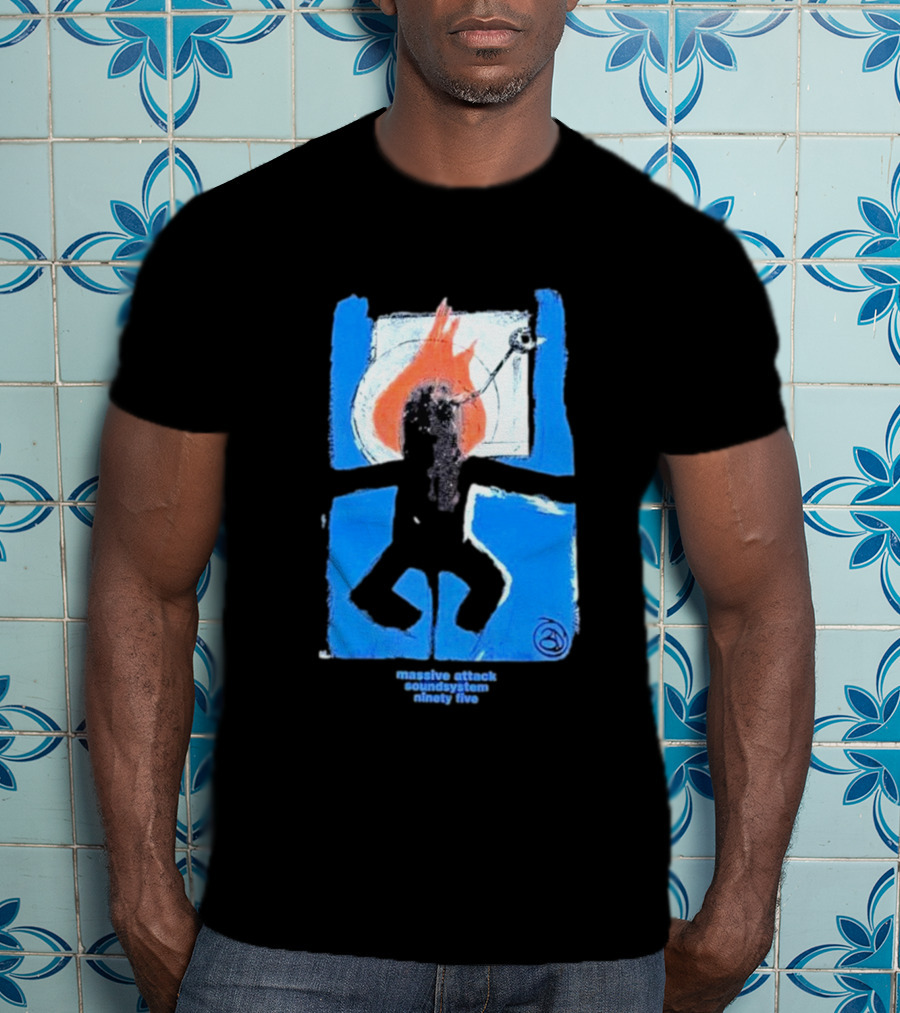 Massive Attack Soundsystem Ninety Five Fire Silhouette Blue Frame T-Shirt
