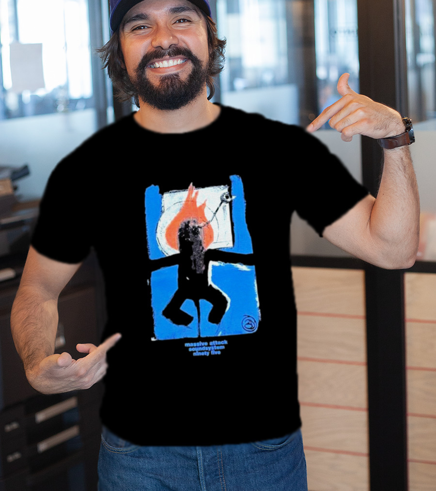 Massive Attack Soundsystem Ninety Five Fire Silhouette Blue Frame T-Shirt