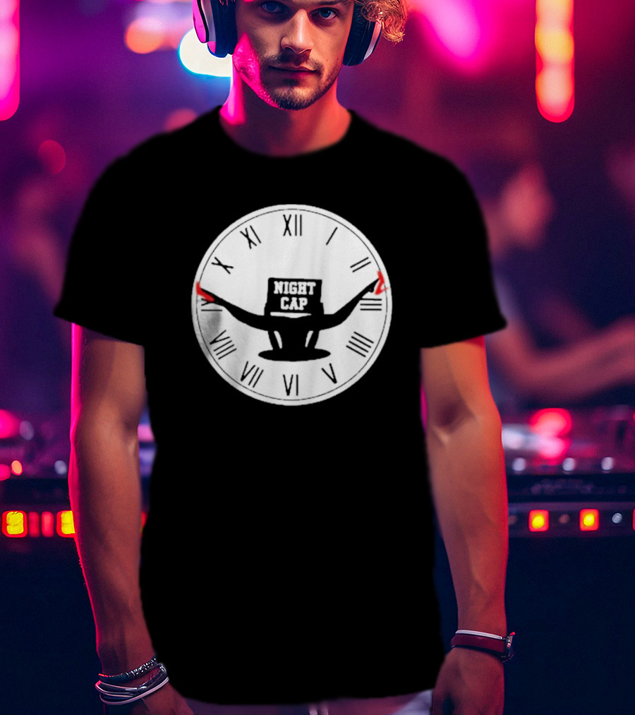 Night Cap Clock Roman Numerals Quarter To Three T-Shirt