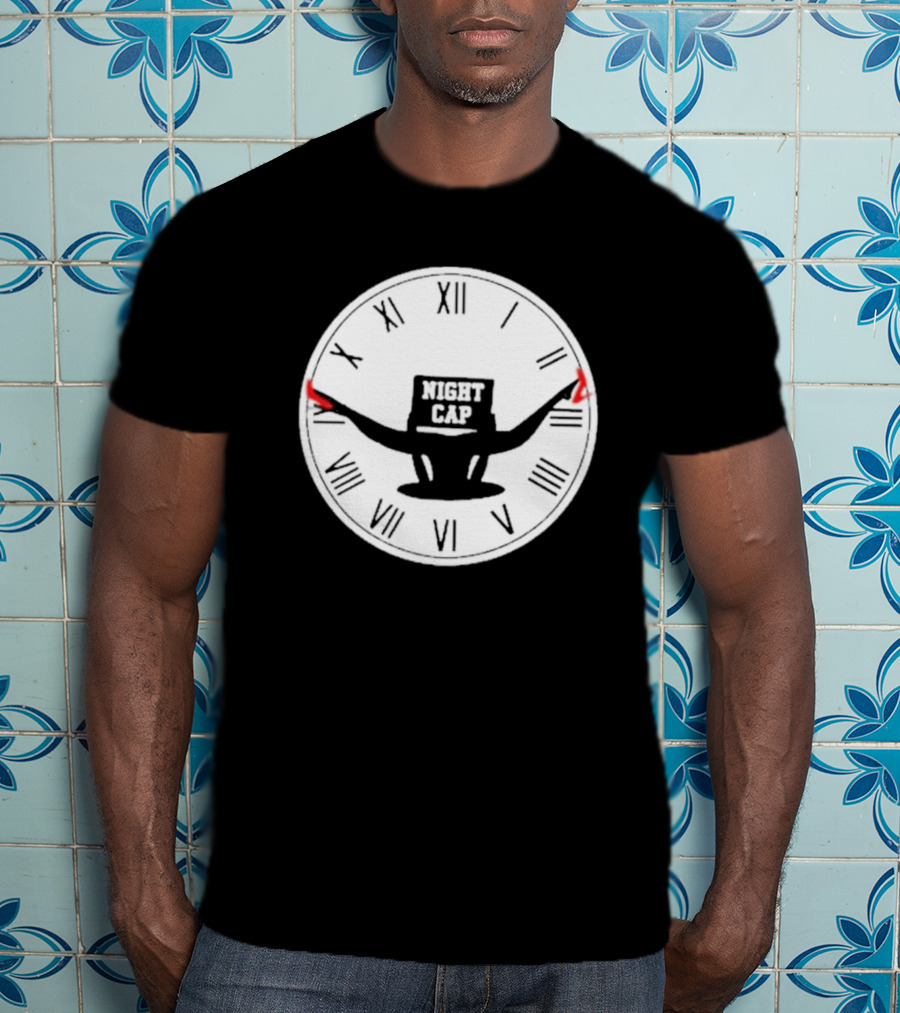 Night Cap Clock Roman Numerals Quarter To Three T-Shirt
