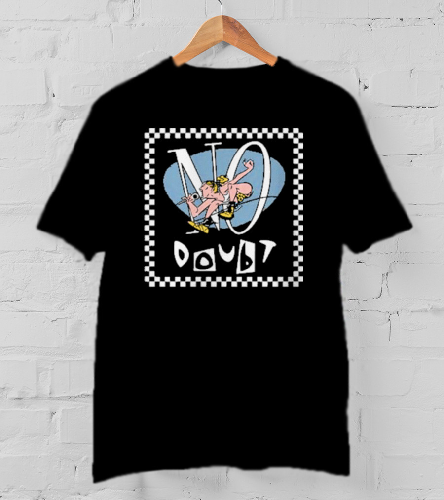No Doubt Checkerboard Design With Cartoon Character T-Shirt