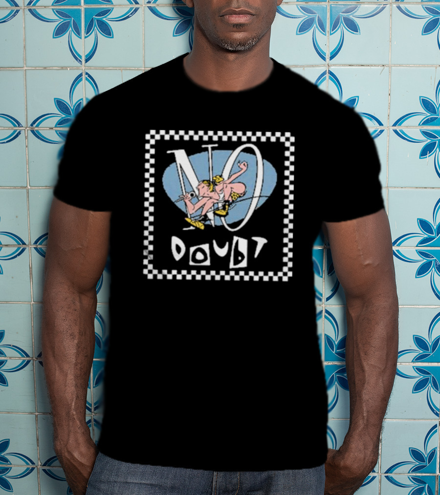 No Doubt Checkerboard Design With Cartoon Character T-Shirt