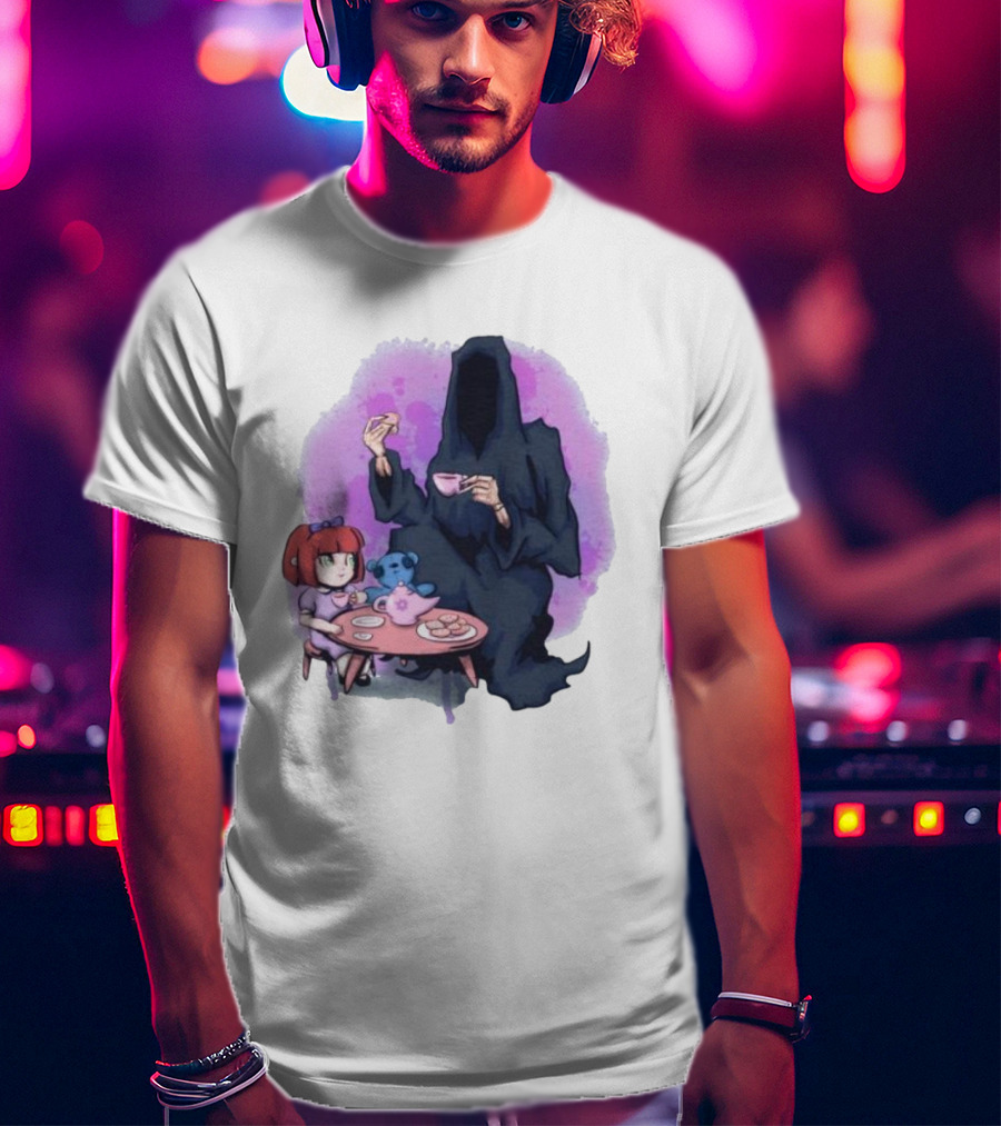 Tea Party With Grim Reaper And Little Girl T-Shirt