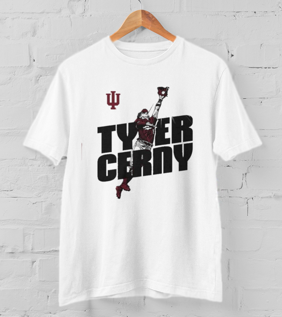 Tyler Cerny Baseball Indiana University Jumping Catch T-Shirt