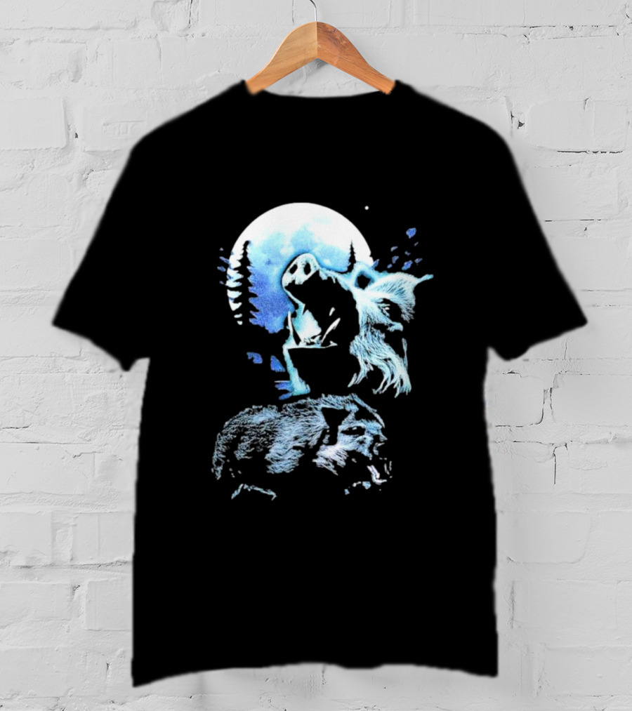 Wild Boar Howling At The Moon Men’s Forest Night Scene T-Shirt