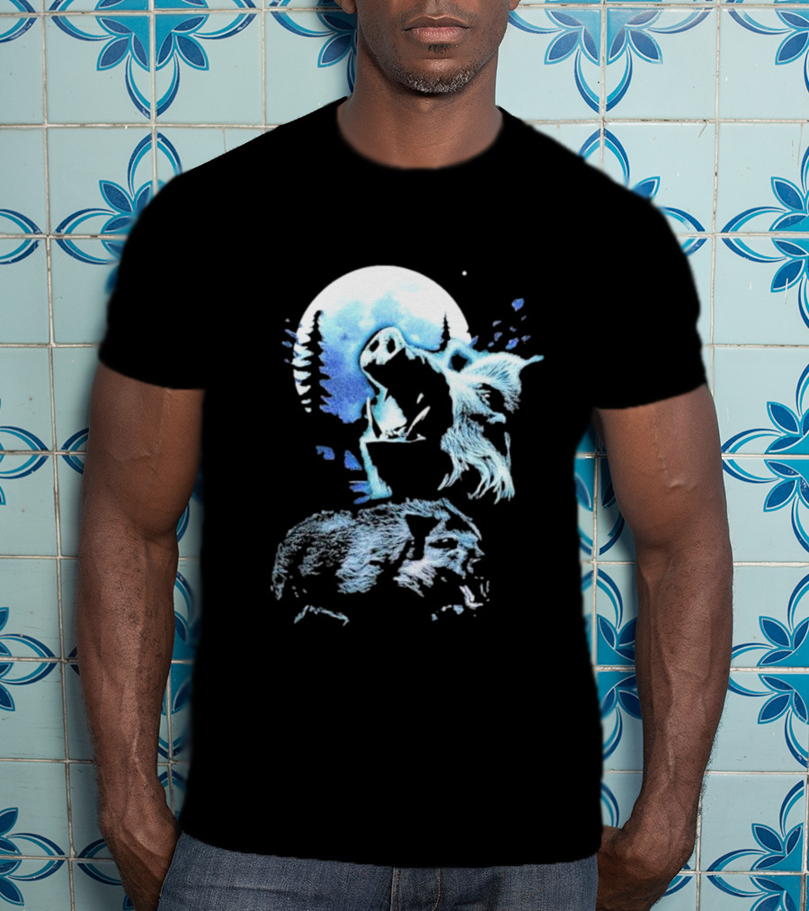 Wild Boar Howling At The Moon Men’s Forest Night Scene T-Shirt