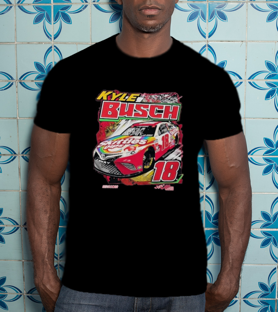 Kyle Busch Joe Gibbs NASCAR Skittles Pops 18 Racing Team Collection Backstretch Driver T-Shirt