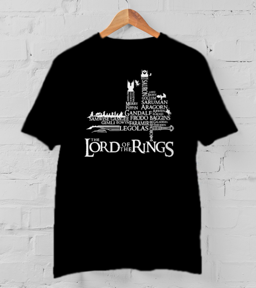 The Lord Of The Rings Characters Legolas Gollum Aragorn Gandalf Frodo Baggins Saruman Sauron Isengard Map T-Shirt