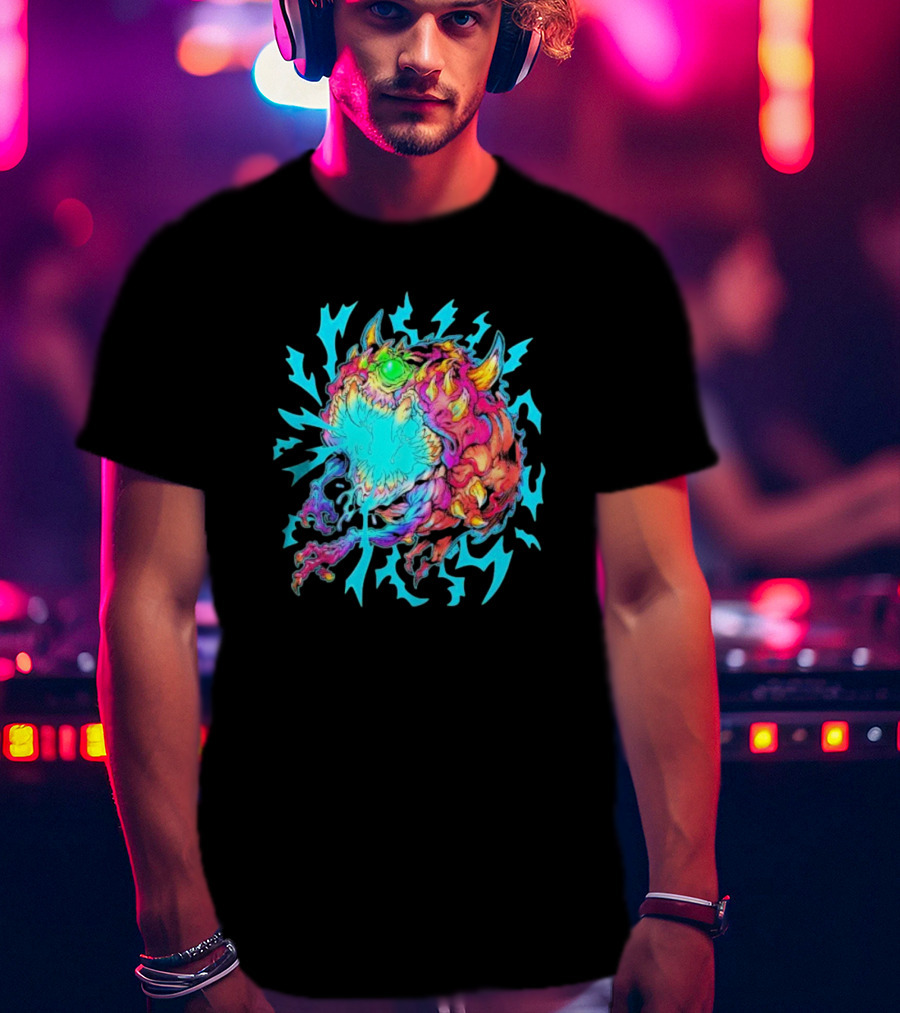 Doom Cacodemon Beast Wreck Neon Monster Explosion T-Shirt
