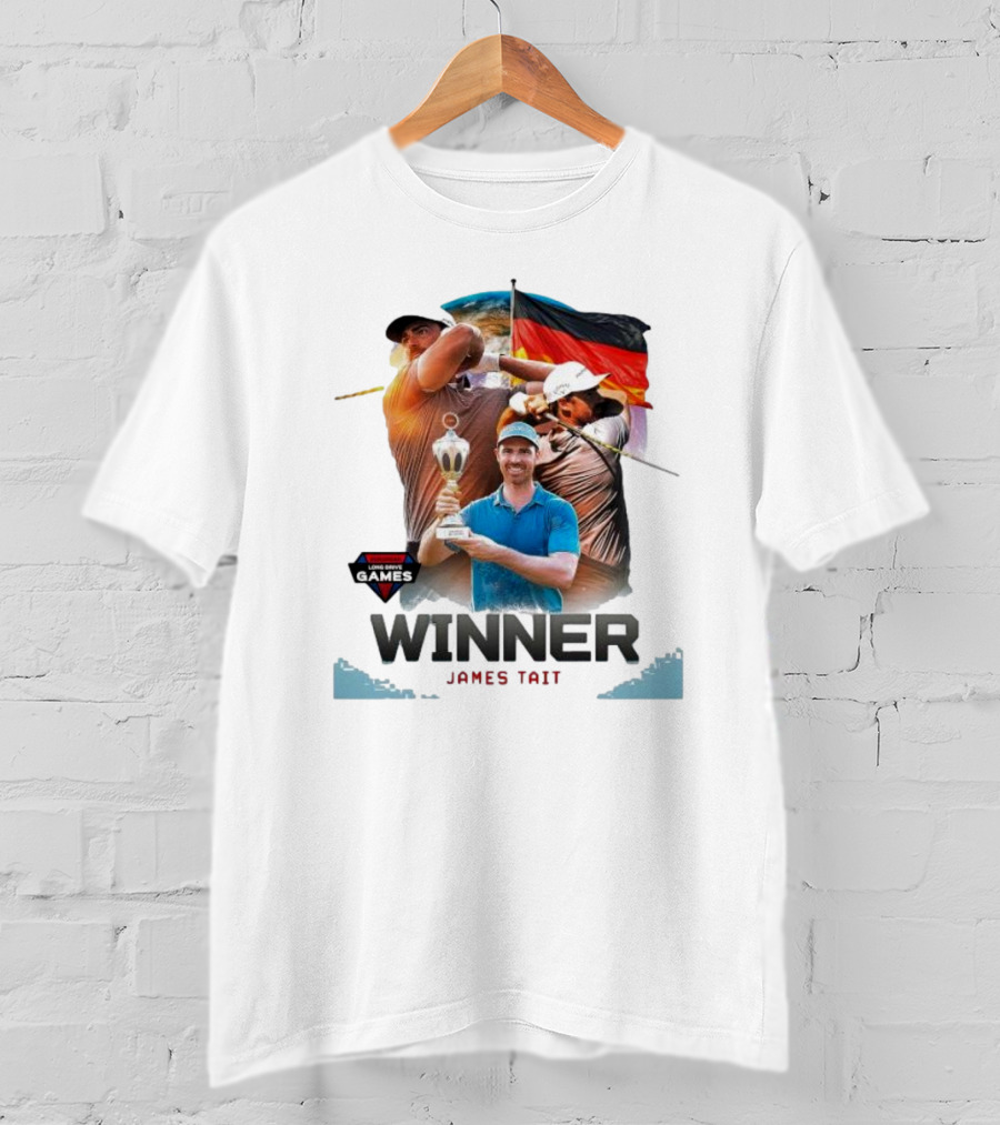Long Drive Games Winner James Tait With Trophy And German Flag Background T-Shirt
