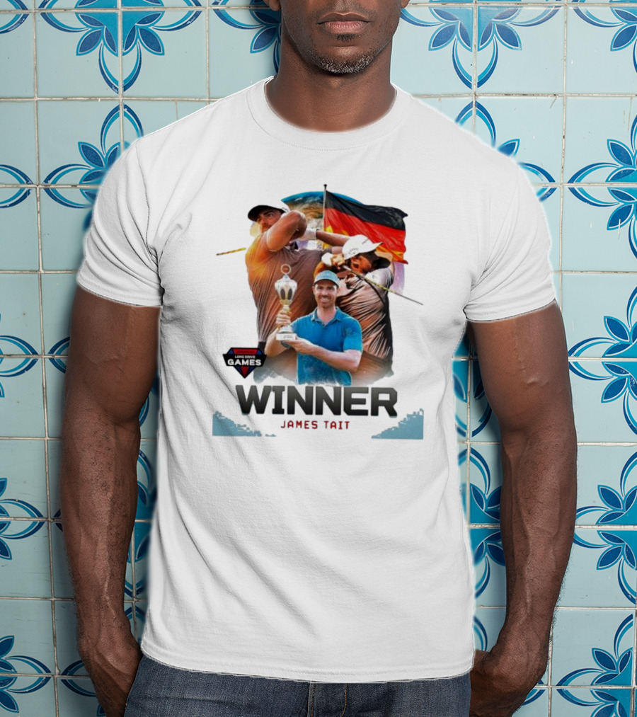 Long Drive Games Winner James Tait With Trophy And German Flag Background T-Shirt