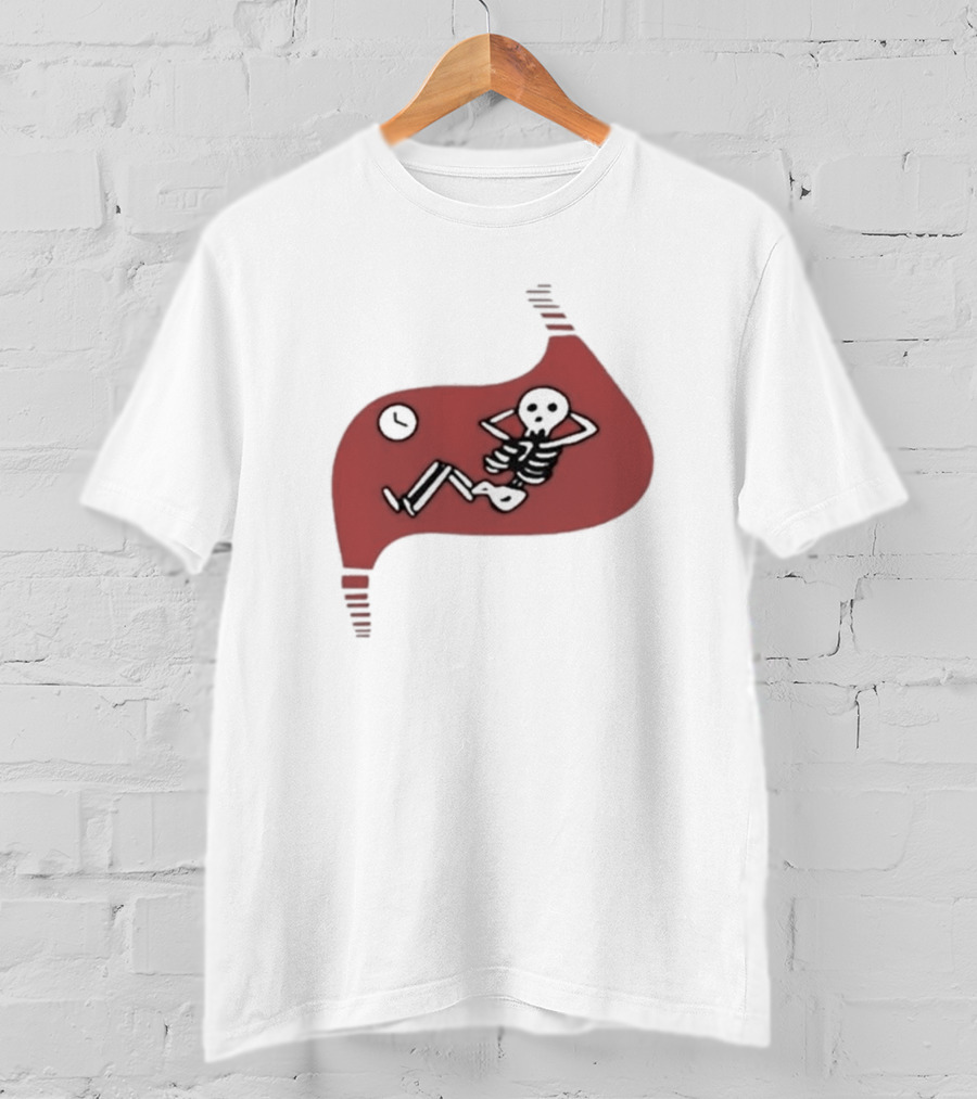 Falins Stomach Skeleton Relaxing Inside Red Shape T-Shirt