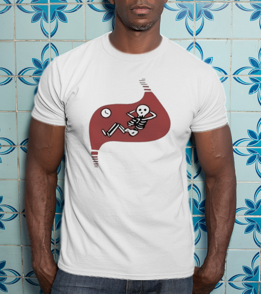 Falins Stomach Skeleton Relaxing Inside Red Shape T-Shirt