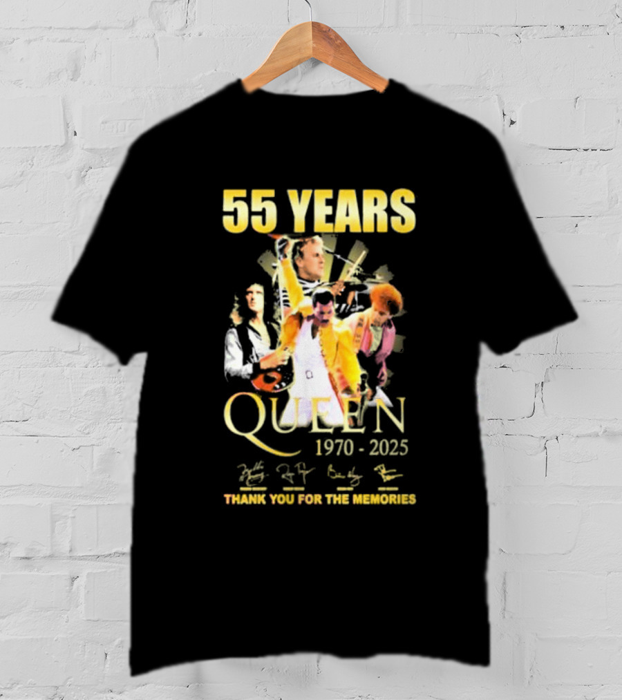 55 Years Queen 1970-2025 Thank You For The Memories Signatures Band Collage T-Shirt