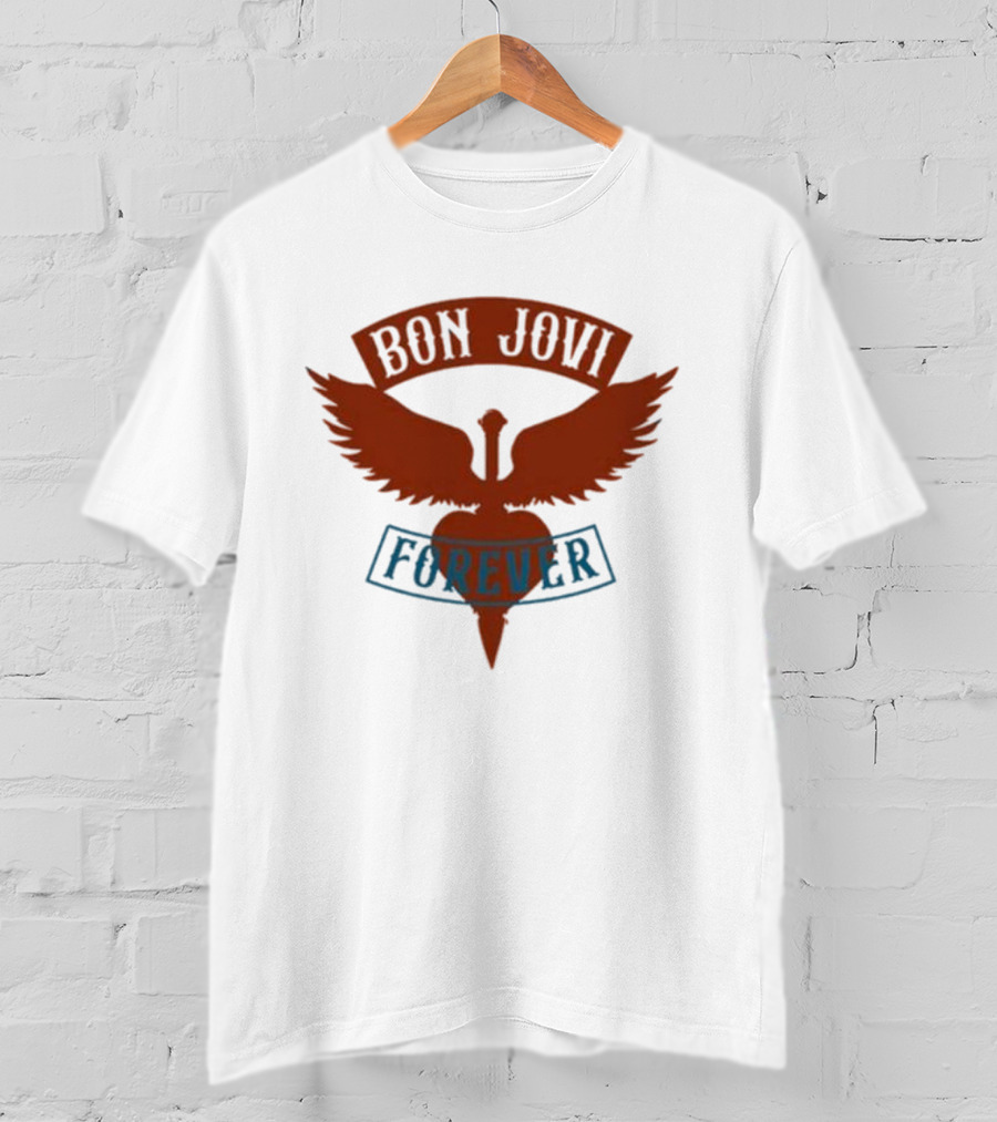 Bon Jovi Forever Winged Heart Patch Steel T-Shirt
