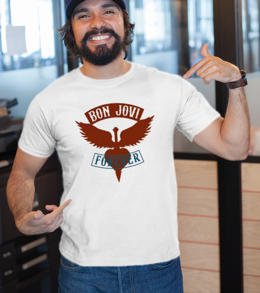 Bon Jovi Forever Winged Heart Patch Steel T-Shirt