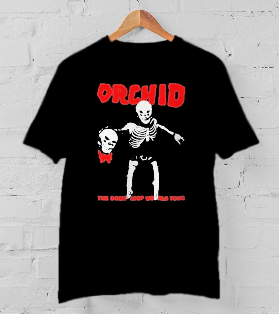 Orchid Skeleton Holding Skull The Doom Loop World Tour T-Shirt