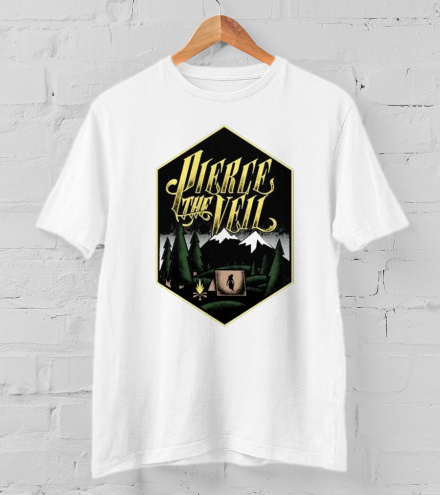 Pierce The Veil Mountain Tent Campfire Forest Scene T-Shirt