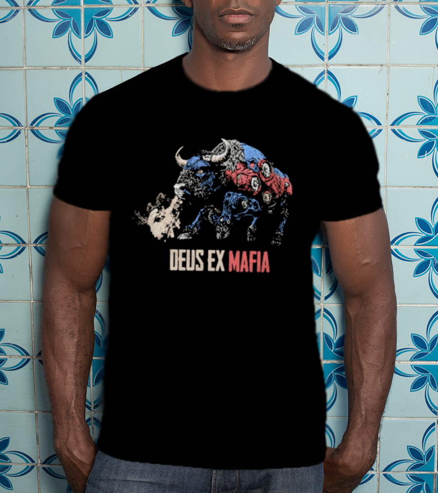 Deus Ex Mafia Volume 15 5 Stylized Bison Graphic With Steam And Mechanical Features T-Shirt