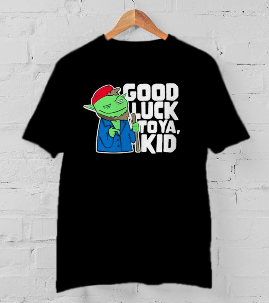 Good Luck To Ya Kid Green Character With Red Hat And Stick T-Shirt