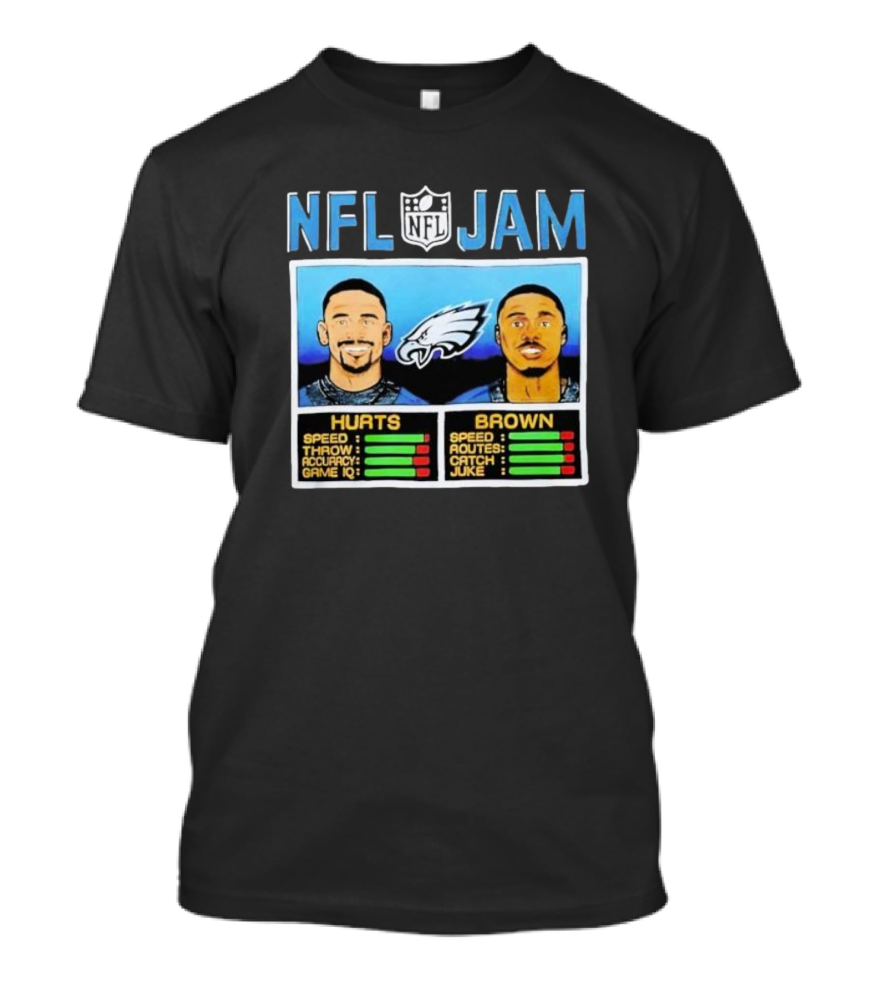 NFL Jam Hurts Brown Philadelphia Eagles Speed Accuracy Ratings T-Shirt