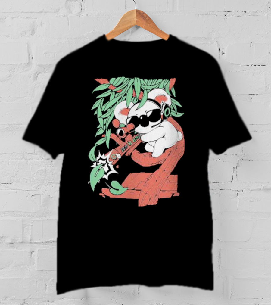 Flyquest Leaf Me Alone Koala Sniper On Tree Branch With Sunglasses And Headphones T-Shirt
