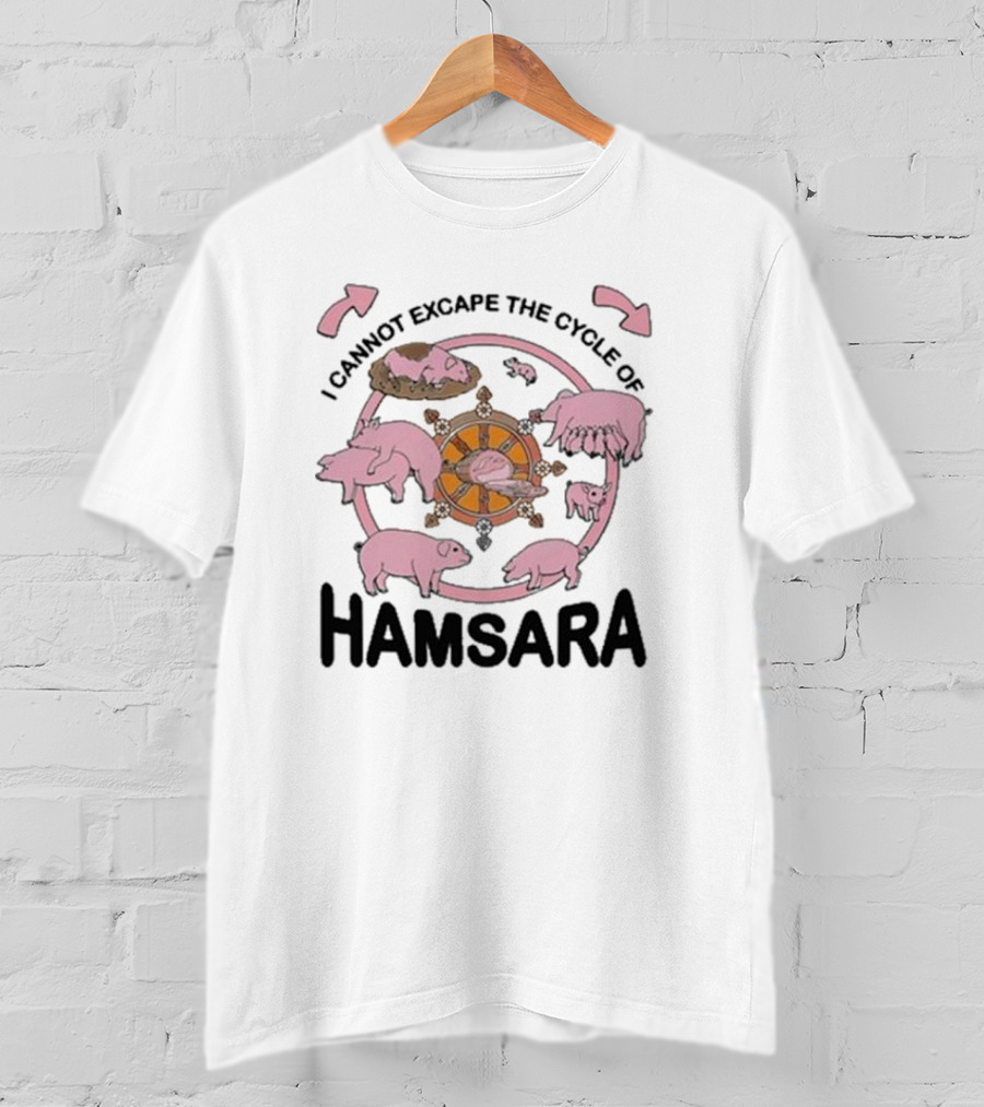 Cycle Of Samsara With Pink Pigs And Spinning Wheel T-Shirt