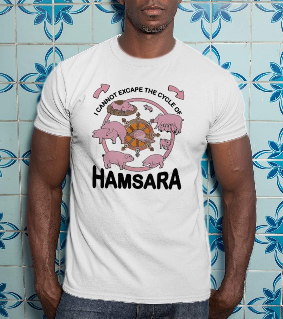Cycle Of Samsara With Pink Pigs And Spinning Wheel T-Shirt
