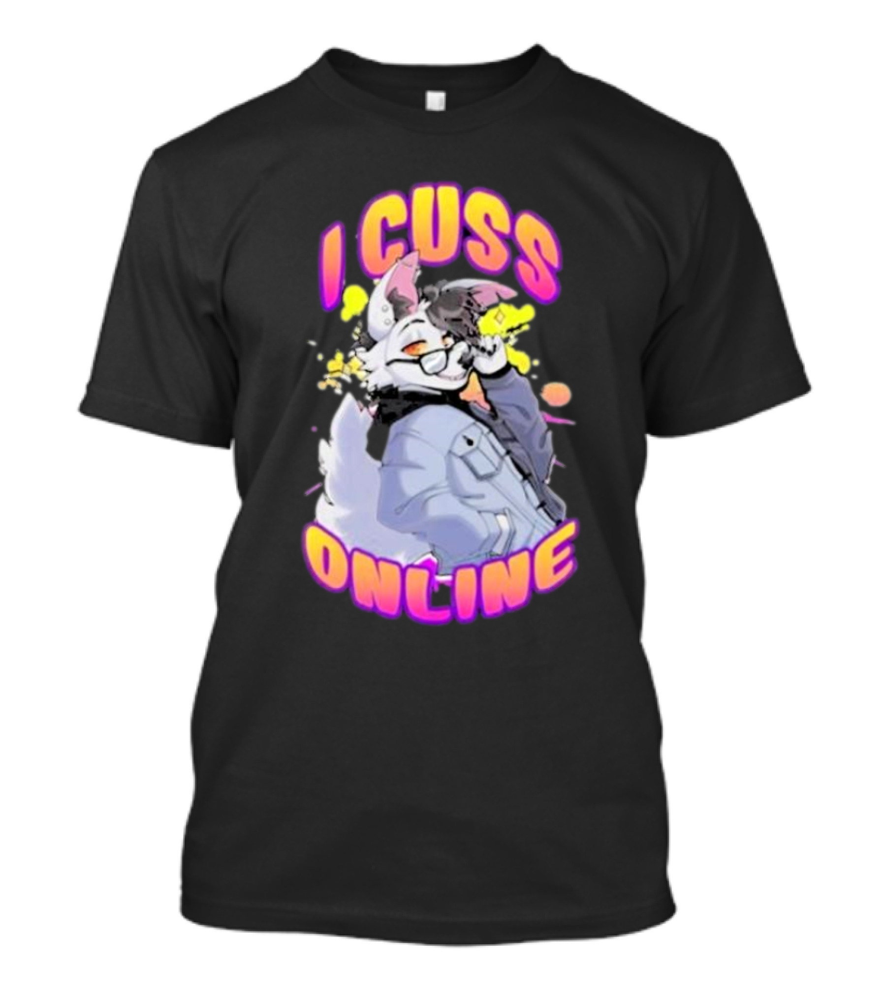 I Cuss Online By Hell Grip Wolf Cartoon Character With Jacket And Sunglasses T-Shirt