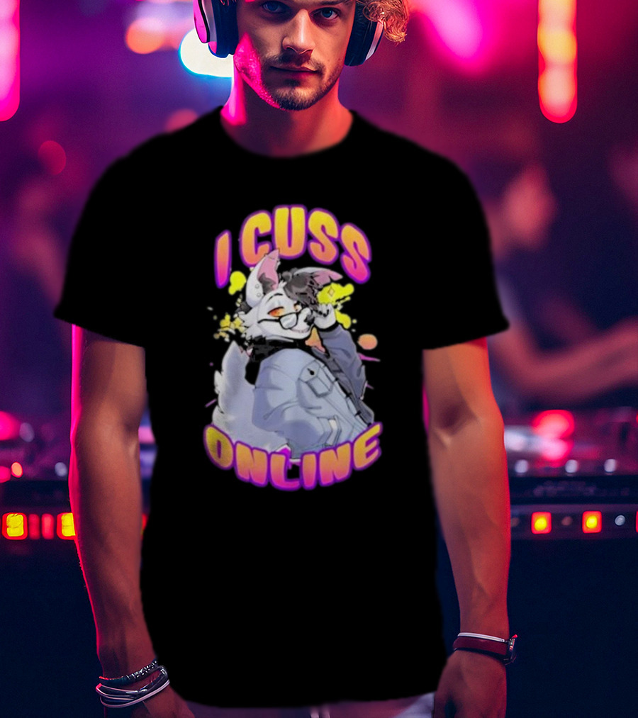 I Cuss Online By Hell Grip Wolf Cartoon Character With Jacket And Sunglasses T-Shirt
