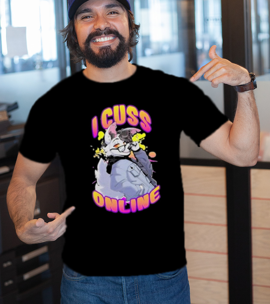 I Cuss Online By Hell Grip Wolf Cartoon Character With Jacket And Sunglasses T-Shirt
